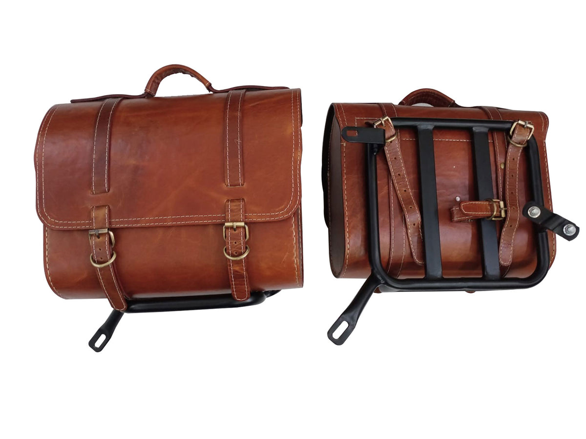 For Royal Enfield Classic Reborn 350 Genuine Leather Pannier Bags And Mounting D20