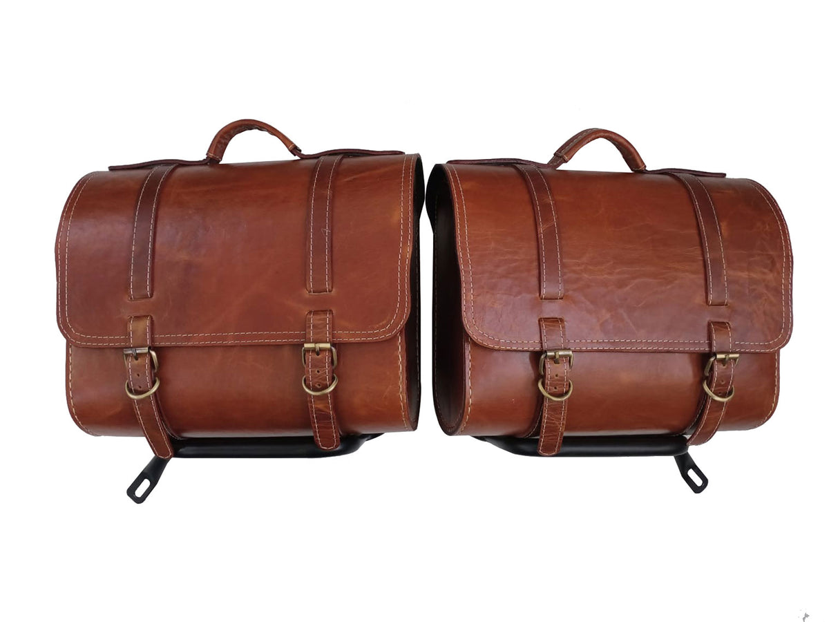 For Royal Enfield Classic Reborn 350 Genuine Leather Pannier Bags And Mounting D20