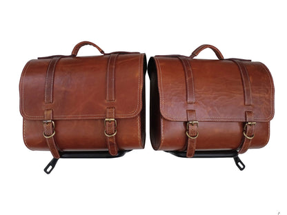 For Royal Enfield Classic Reborn 350 Genuine Leather Pannier Bags And Mounting D20