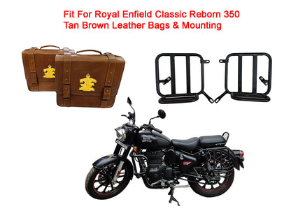 For Royal Enfield Classic Reborn 350 Genuine Leather Pannier Bags And Mounting D21