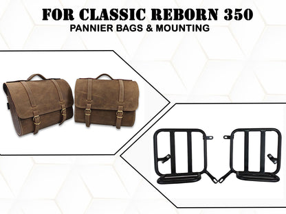 For Royal Enfield Classic Reborn 350 Genuine Leather Pannier Bags And Mounting D24