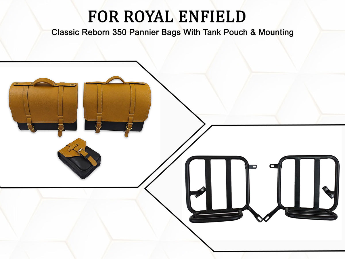 For Royal Enfield Classic Reborn 350 Pannier Bags With Tank Pouch & Mounting D1