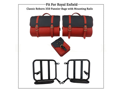 For Royal Enfield Classic Reborn 350 Pannier Bags With Tank Pouch & Mounting D3