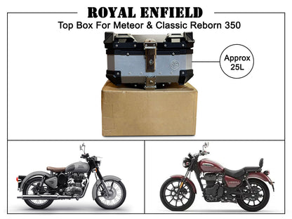 For Royal Enfield Classic Reborn 350 Pannier Top Box Black & Silver 25L