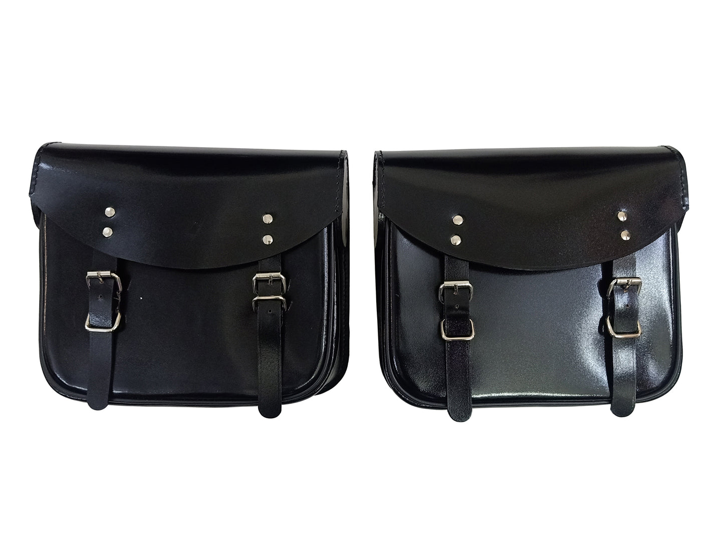 Fit For Royal Enfield Meteor 350 Genuine Leather Pannier Bags Pair Tan Glossy Black D11