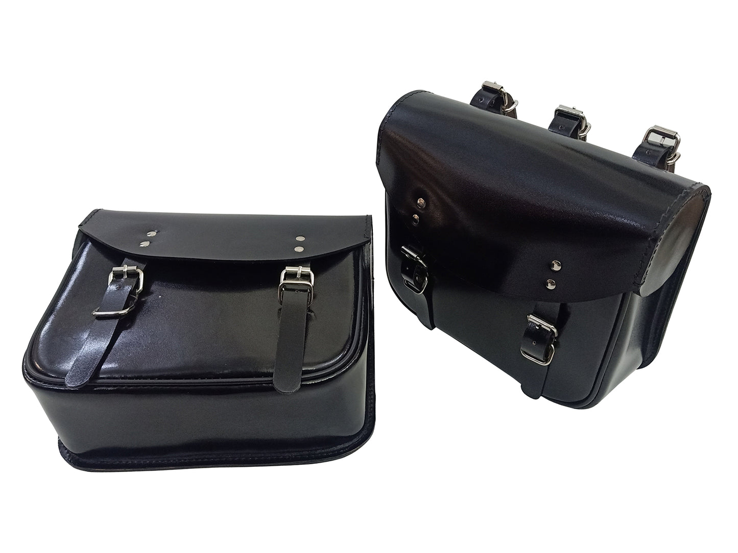 Fit For Royal Enfield Meteor 350 Genuine Leather Pannier Bags Pair Tan Glossy Black D11