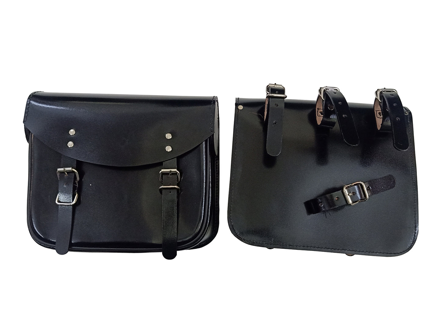 Fit For Royal Enfield Meteor 350 Genuine Leather Pannier Bags Pair Tan Glossy Black D11