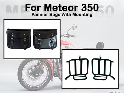 Fit For Royal Enfield Meteor 350 Leather Pannier Bags & Mounting D1
