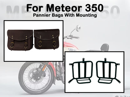 Fit For Royal Enfield Meteor 350 Leather Pannier Bags & Mounting D2