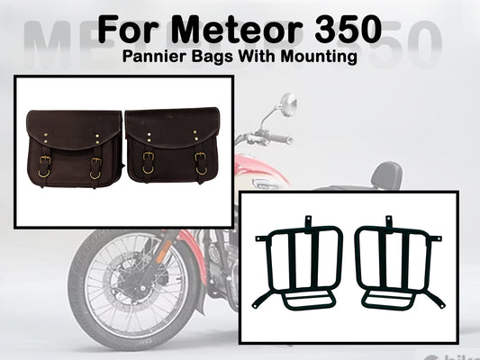 Fit For Royal Enfield Meteor 350 Leather Pannier Bags & Mounting D2