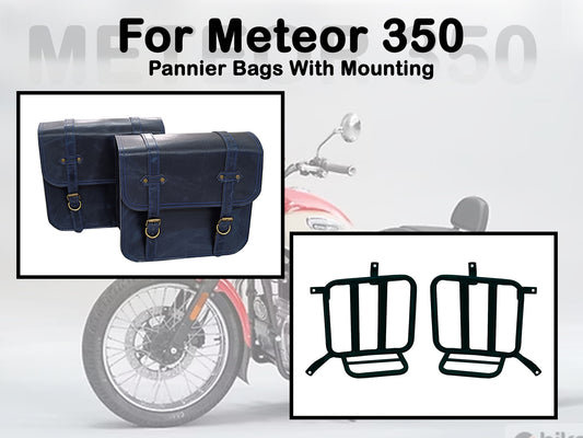 Fit For Royal Enfield Meteor 350 Leather Pannier Bags & Mounting D3