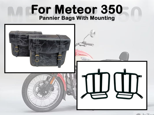 Fit For Royal Enfield Meteor 350 Leather Pannier Bags & Mounting D4
