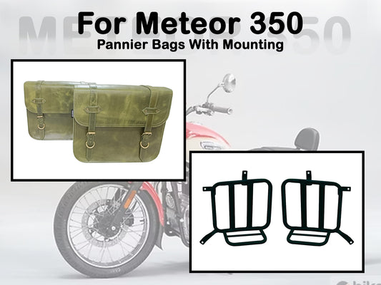 Fit For Royal Enfield Meteor 350 Leather Pannier Bags & Mounting D5