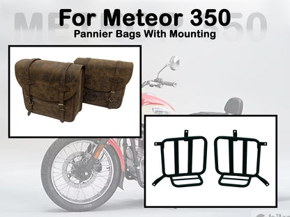 Fit For Royal Enfield Meteor 350 Leather Pannier Bags & Mounting D7