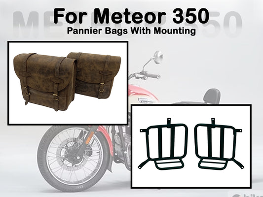 Fit For Royal Enfield Meteor 350 Leather Pannier Bags & Mounting D7