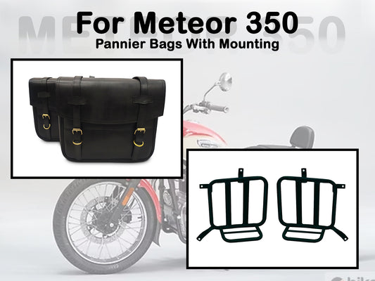 Fit For Royal Enfield Meteor 350 Leather Pannier Bags & Mounting D8