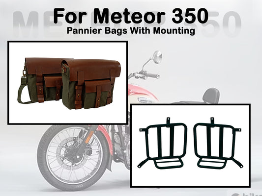 Fit For Royal Enfield Meteor 350 Leather & Canvas Pannier Bags & Mounting D10