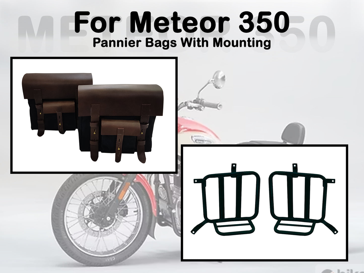 Fit For Royal Enfield Meteor 350 Leather & Canvas Pannier Bags & Mounting D11