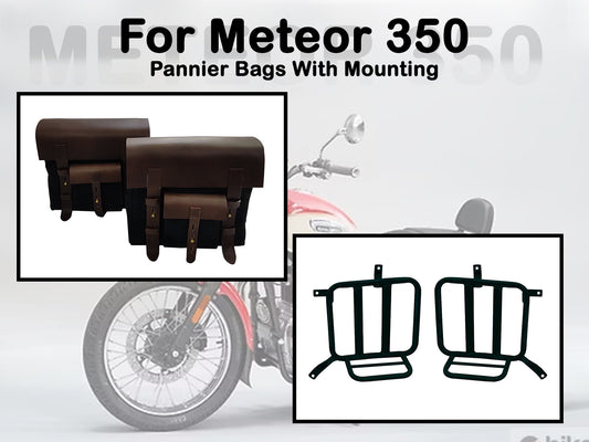Fit For Royal Enfield Meteor 350 Leather & Canvas Pannier Bags & Mounting D11
