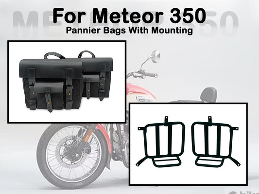 Fit For Royal Enfield Meteor 350 Leather & Canvas Pannier Bags & Mounting D12