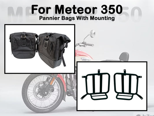 Fit For Royal Enfield Meteor 350 Leather & Canvas Pannier Bags & Mounting D13
