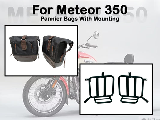 Fit For Royal Enfield Meteor 350 Leather & Canvas Pannier Bags & Mounting D14