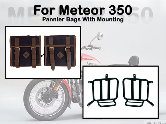 Fit For Royal Enfield Meteor 350 Leather & Canvas Pannier Bags & Mounting D15