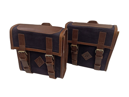 Fit For Royal Enfield Meteor 350 Leather & Canvas Pannier Bags & Mounting D15