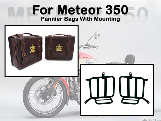 Fit For Royal Enfield Meteor 350 Leather Pannier Bags & Mounting D19