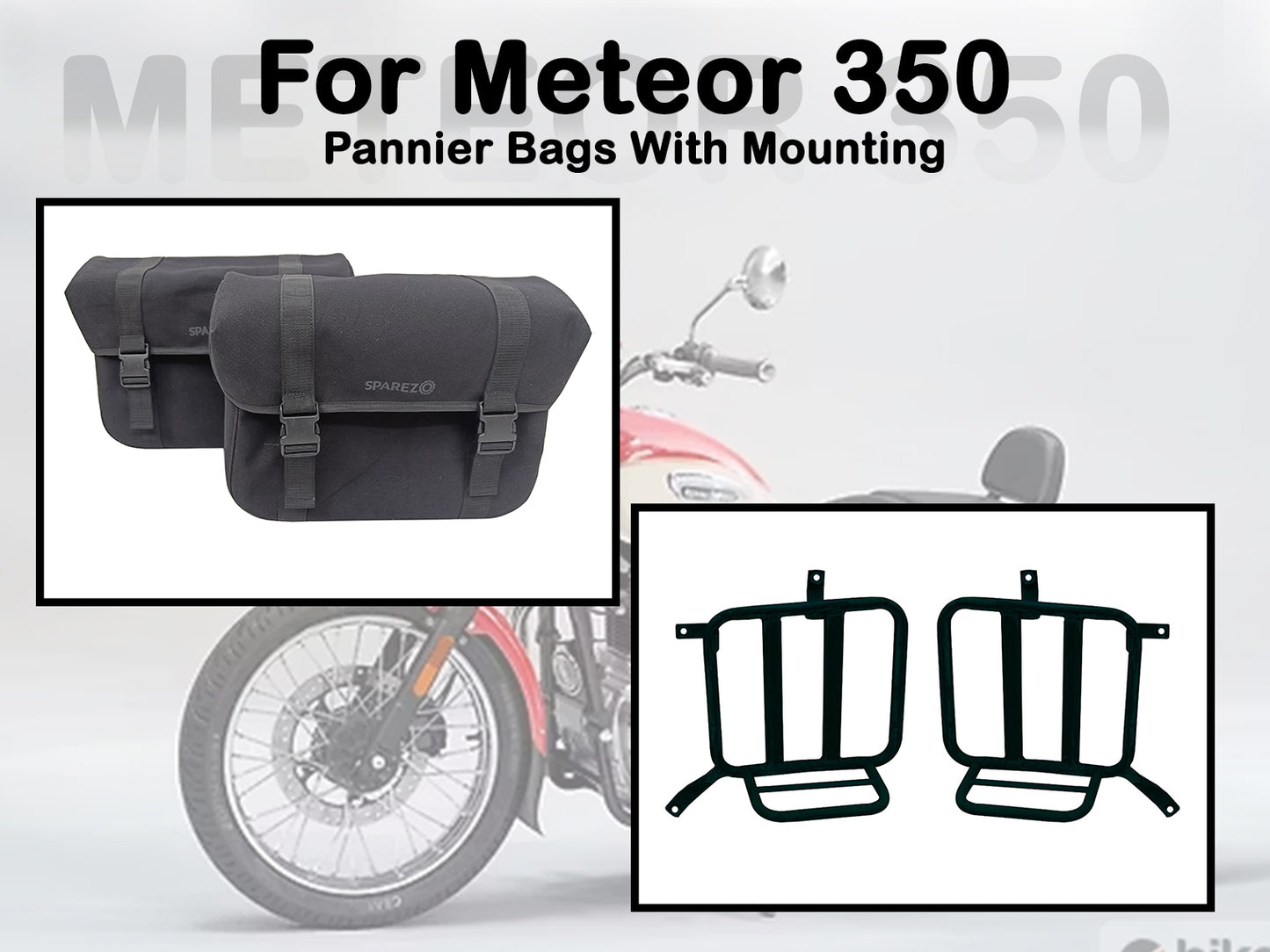Fit For Royal Enfield Meteor 350 Canvas Pannier Bags & Mounting Black Color D21