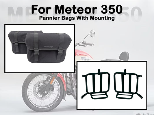 Fit For Royal Enfield Meteor 350 Canvas Pannier Bags & Mounting Black Color D21