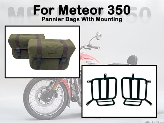 Fit For Royal Enfield Meteor 350 Canvas Pannier Bags & Mounting Olive Color D22