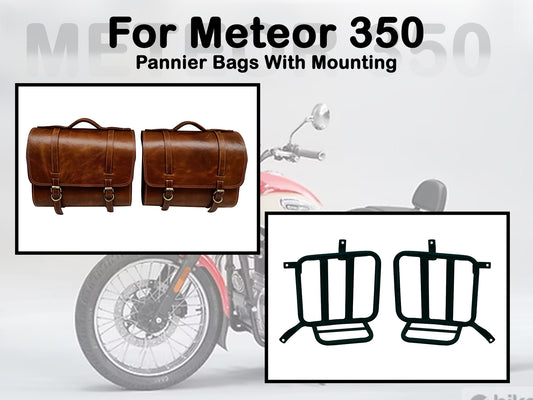 Fit For Royal Enfield Meteor 350 Genuine Leather Pannier Bags & Mounting D25