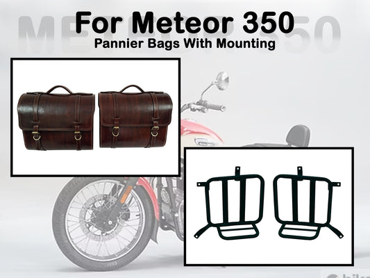 Fit For Royal Enfield Meteor 350 Genuine Leather Pannier Bags & Mounting D26