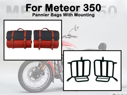 Fit For Royal Enfield Meteor 350 Genuine Leather Pannier Bags & Mounting D27