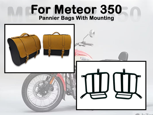 Fit For Royal Enfield Meteor 350 Genuine Leather Pannier Bags & Mounting D28