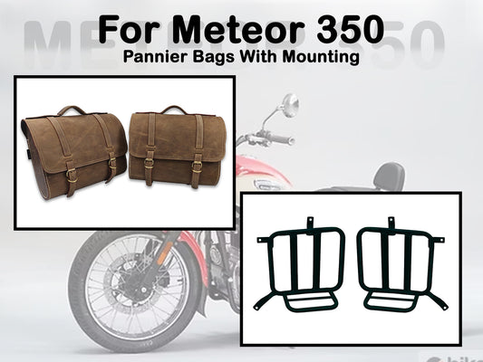 Fit For Royal Enfield Meteor 350 Genuine Leather Pannier Bags & Mounting D30