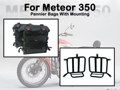 Fit For Royal Enfield Meteor 350 Canvas Pannier Bags & Mounting Black D31