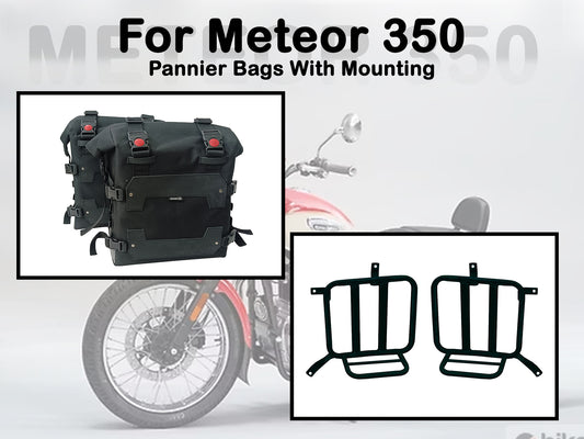 Fit For Royal Enfield Meteor 350 Canvas Pannier Bags & Mounting Black D31