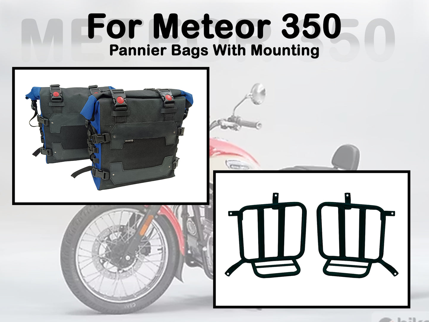Fit For Royal Enfield Meteor 350 Canvas Pannier Bags & Mounting Black & Blue D33