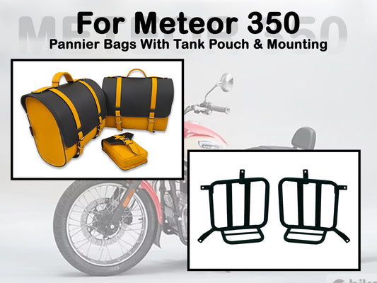 Fit For Royal Enfield Meteor 350 Leather Pannier Bags With Tank Pouch & Mounting D2