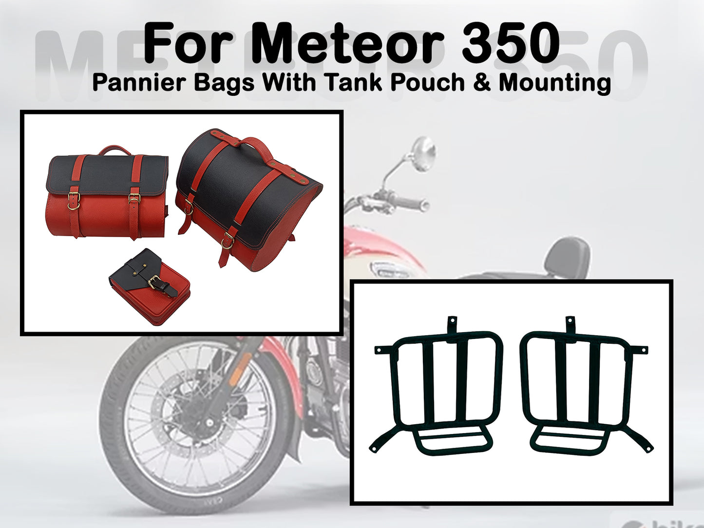 Fit For Royal Enfield Meteor 350 Leather Pannier Bags With Tank Pouch & Mounting D3