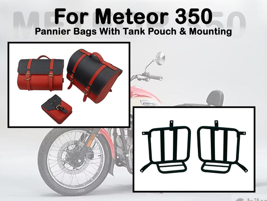 Fit For Royal Enfield Meteor 350 Leather Pannier Bags With Tank Pouch & Mounting D3