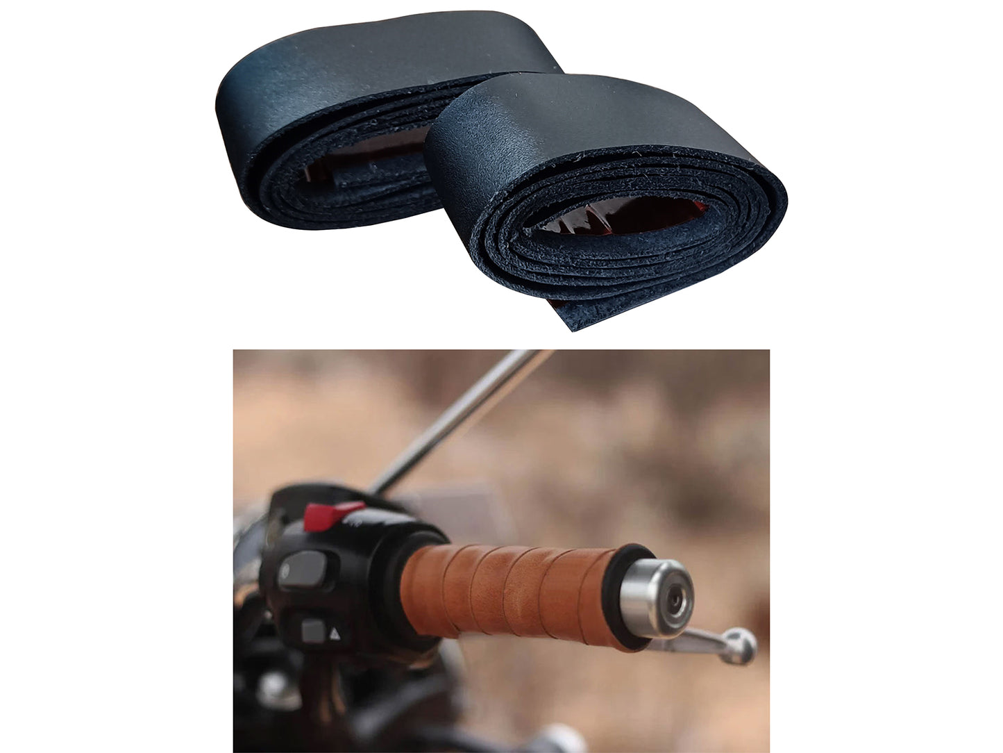 For Royal Enfield Hunter 350 Leather Grip Wrap Pair Black Color D3