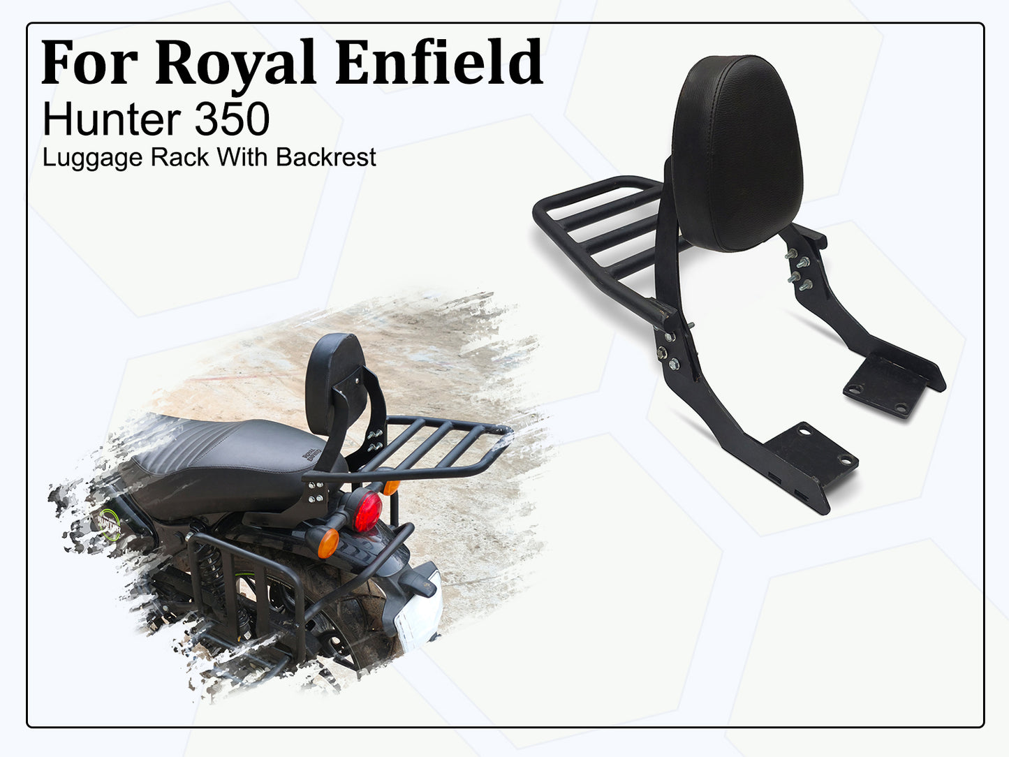 For Royal Enfield Hunter 350 Rear Luggage Rack With Backrest Black