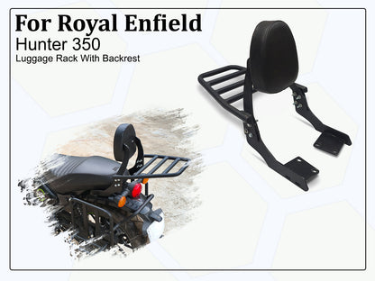 For Royal Enfield Hunter 350 Rear Luggage Rack With Backrest Black