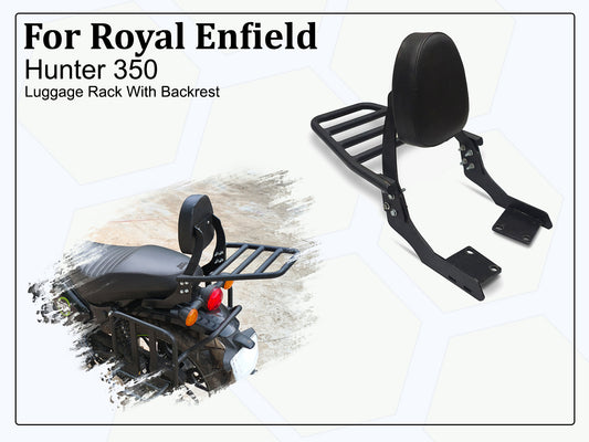 For Royal Enfield Hunter 350 Rear Luggage Rack With Backrest Black