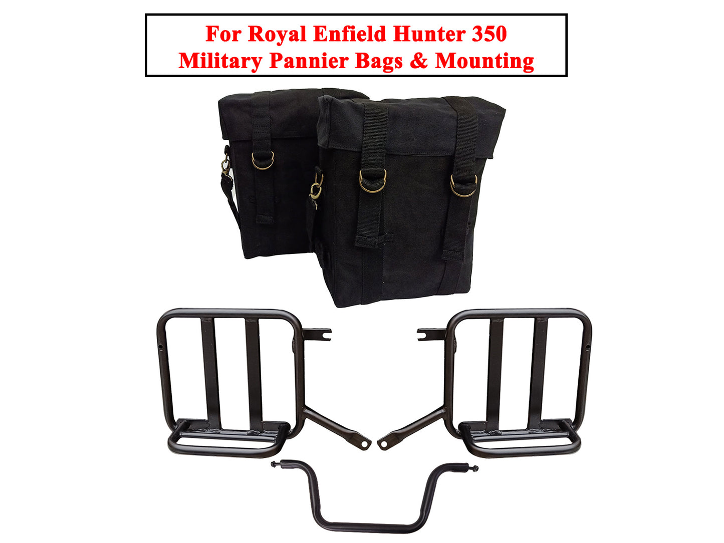 For Royal Enfield Hunter 350 Black Color Military Pannier Bags & Mounting