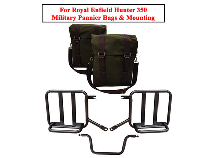 For Royal Enfield Hunter 350 Olive Green Military Pannier Bags & Mounting