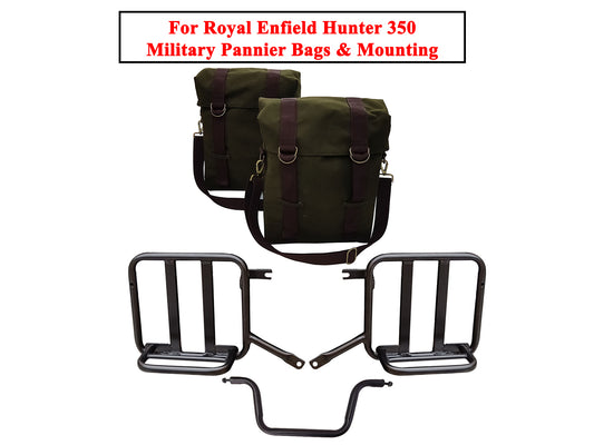 For Royal Enfield Hunter 350 Olive Green Military Pannier Bags & Mounting
